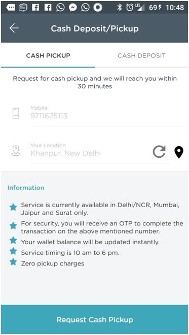 Mobikwik app cash deposit-pickup