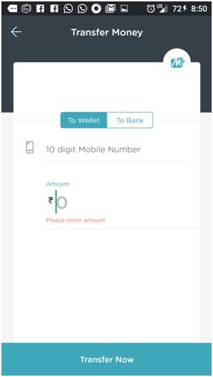 Mobikwik app transfer money to wallet