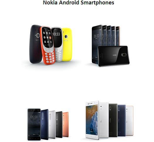 Nokia Android smartphones series including Nokia 3310 dual sim 2017