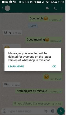 Delete whatsapp message for everyone feature