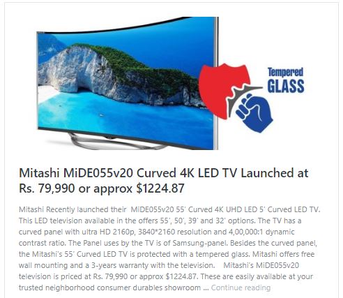 Mitashi MiDE055v20 Curved 4K LED TV
