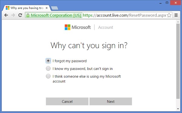 Reset Microsoft Account Password in Windows 10