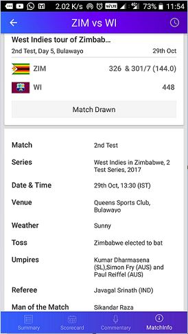 Yahoo cricket app match info