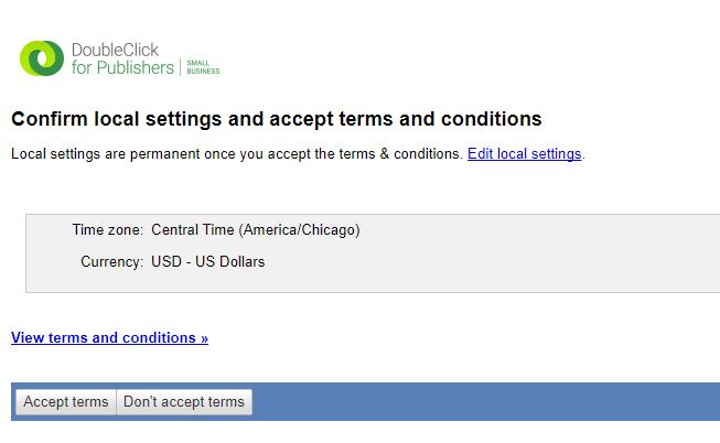 Double click confirm local settings and accept terms and conditions