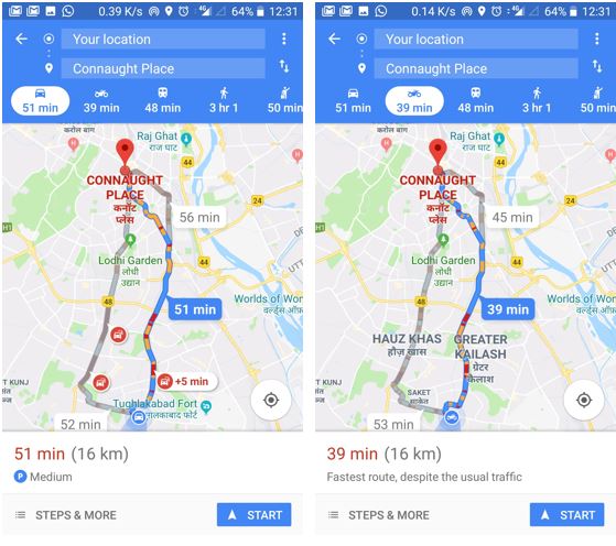 For Indian Bikers or two wheller riders not get he Google Map New ‘motorcycle mode’ Feature