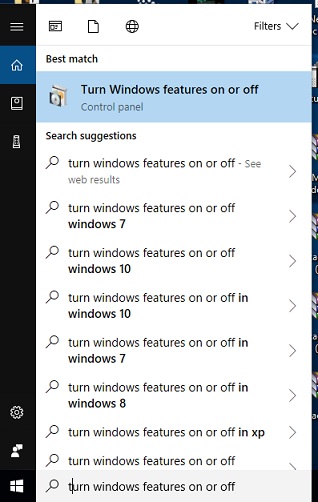 turn windows features on or off the hyper-V in windows 10