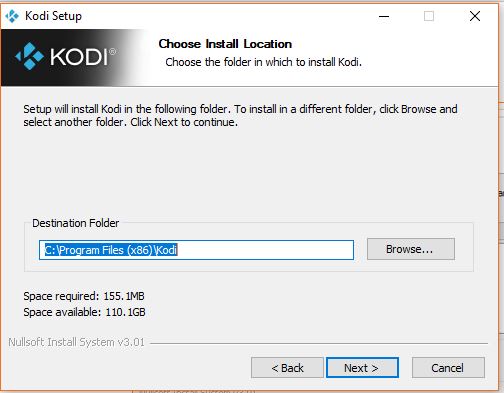 Choose install location for kodi