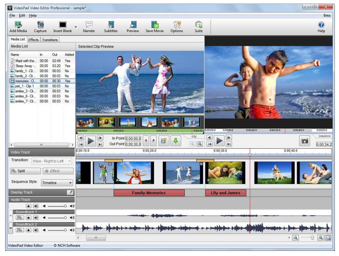 Logiciel de montage vidéo VideoPad Video Editor (gratuit et payant)