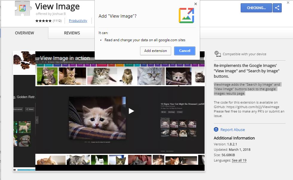 extension to get back Google View Image button in google search results