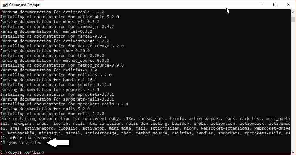 Rails installation on Windows using command prompt