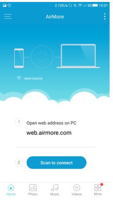 transfer photos from android to ipad via airmore app