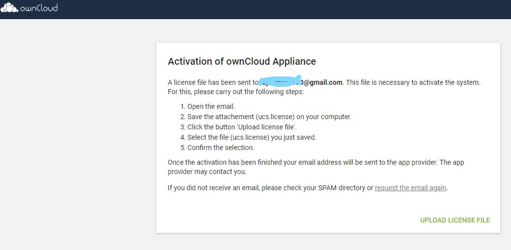 Activation of ownCloud Appliance Upload license file