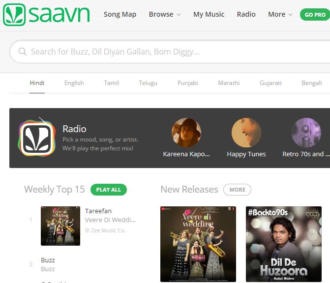 Saavan Best music streaming service in India