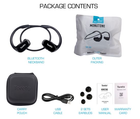 Toreto MONOTONE Wireless Stereo Headset package content