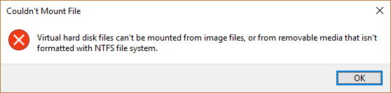 Virtual hard disk files can't be mounted from image files error