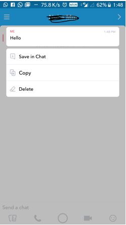Hold text to get delete option in Snapchat