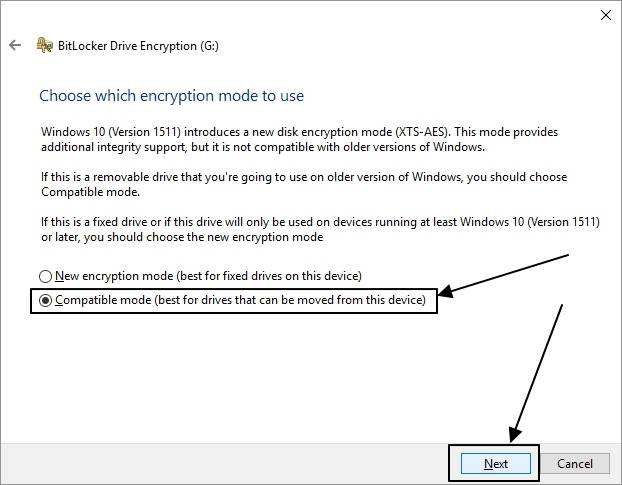 Choose encryption mode to use