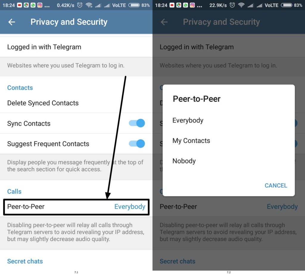peer-to-peer calling on Telegram