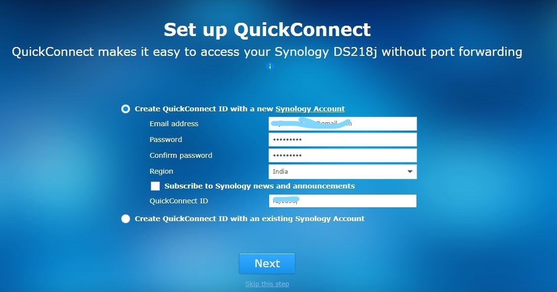 Synology Quickconnect ID accoutn setup