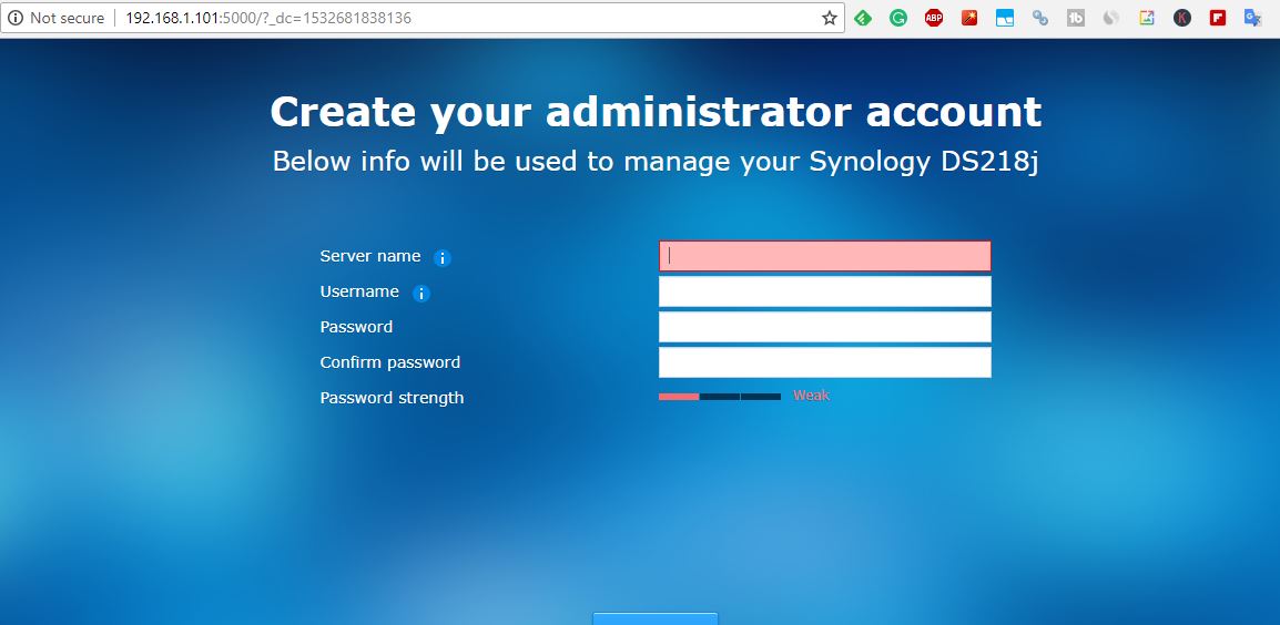 create server adiminstrator account