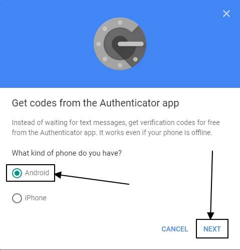 How to setup Google Authenticator app to activate free two-step