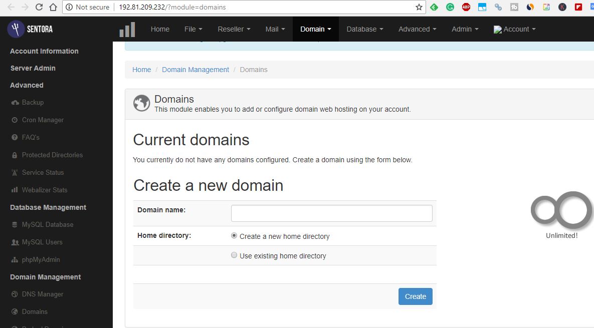 Sentora screenshot domains