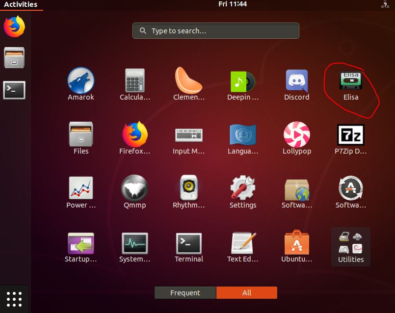 Elisa music player on Ubuntu