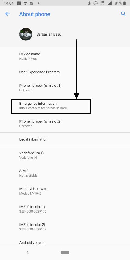 Entering emergency details in Android smartphones 1