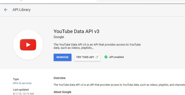 manage youtube API