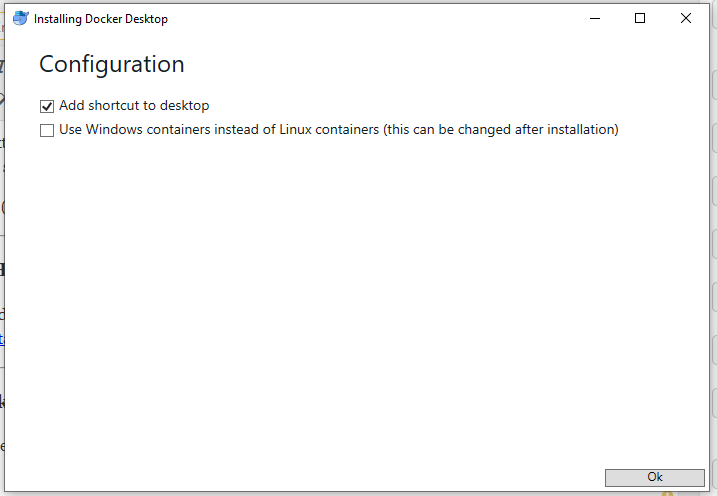 Configuration docker on Windows 10