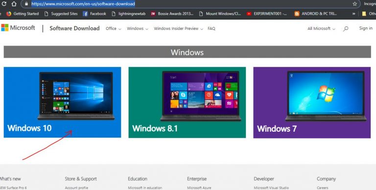 Windows 10 software download page