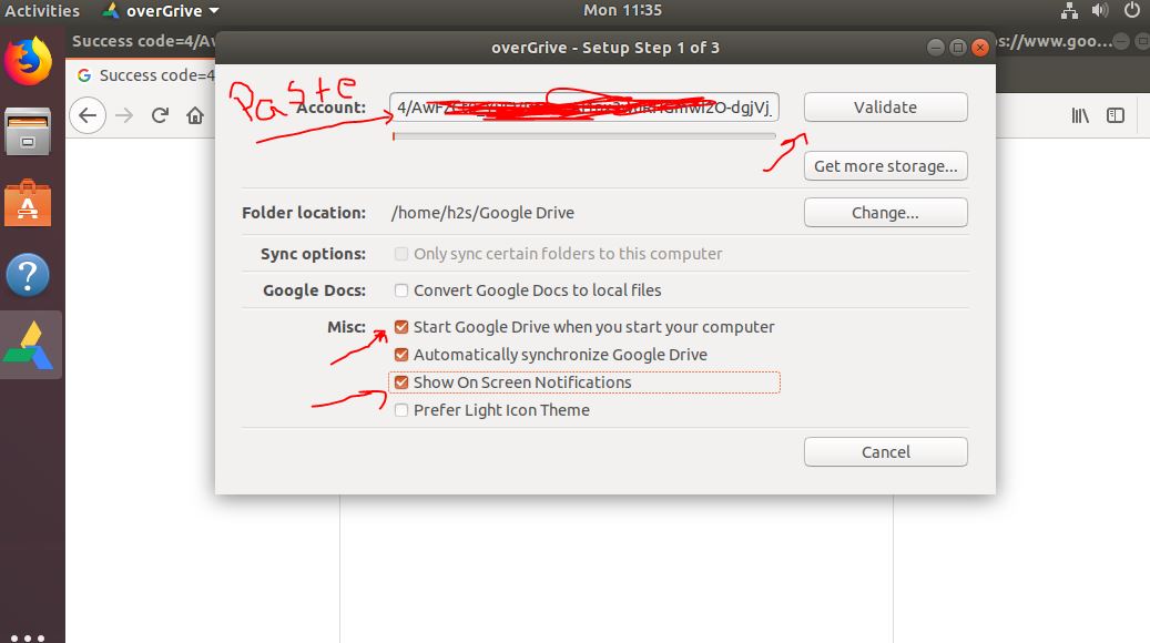 setup OverDrive Google drive for Linux Mint