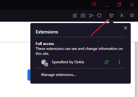 Access installed extensions in Opera