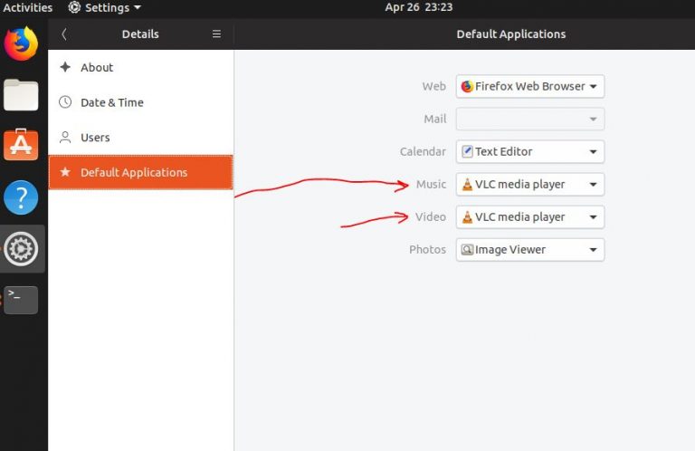 set vlc player default in Ubuntu Linux