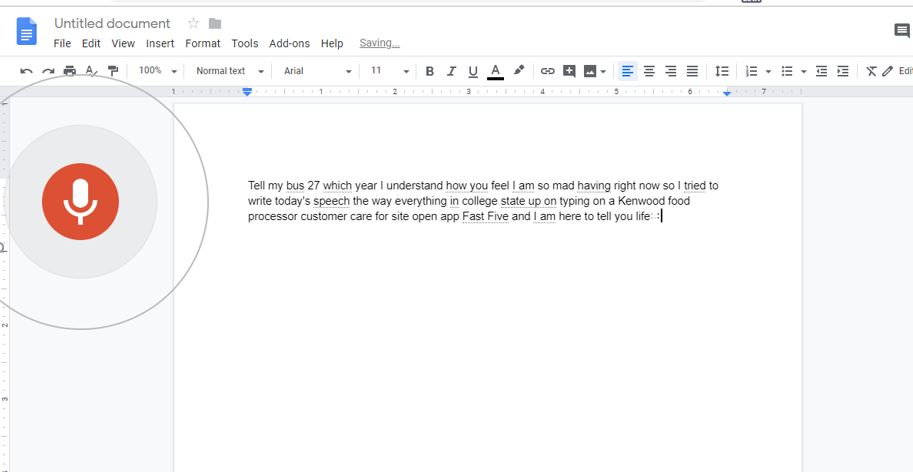 google docs speech to text stops typing but stays active