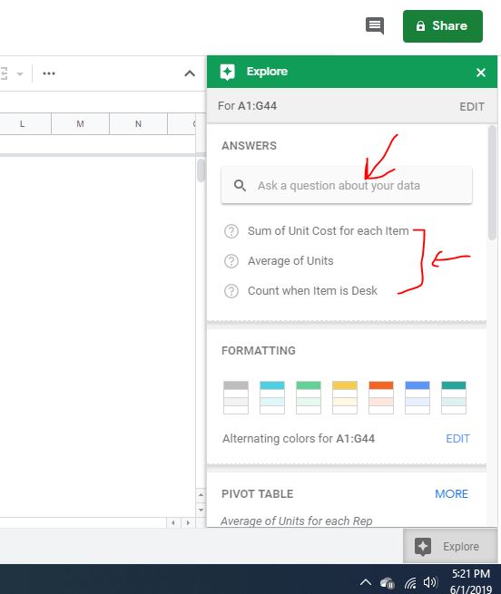 Ask questions to Google sheet