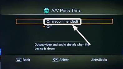 A/V pass-through enable or disable