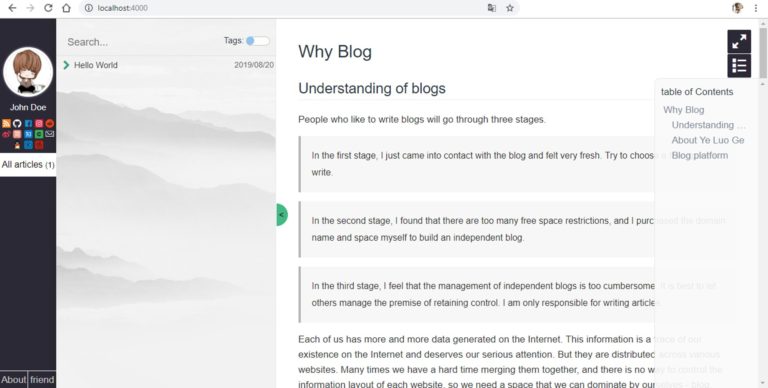 Hexo blog powered by nodejs on WIndows 10 theme