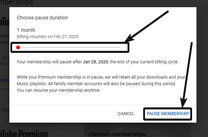 YouTube pause membership 6