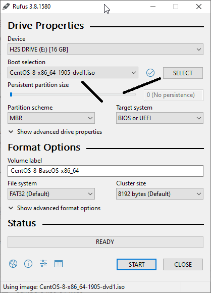 create CentOS 8 Linux bootable USB drive - H2S Media