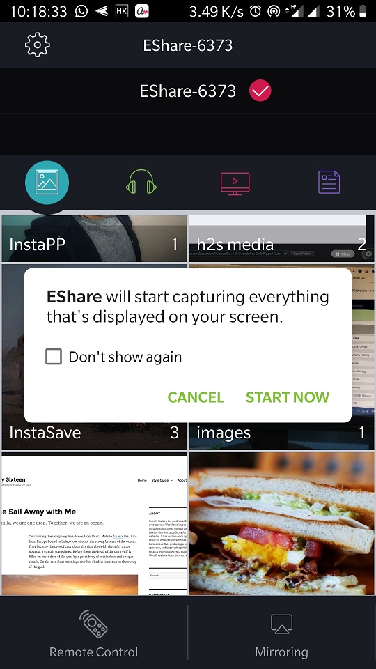 Mirror screen of smartphone using eshare app