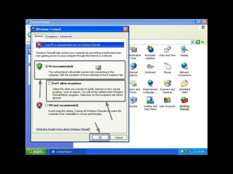 enable or disable firewall on Windows XP to block software