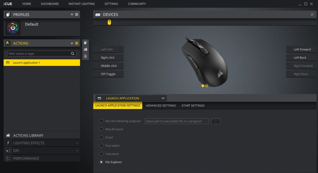 Actions -customize Corsair RGB mouse buttons functions