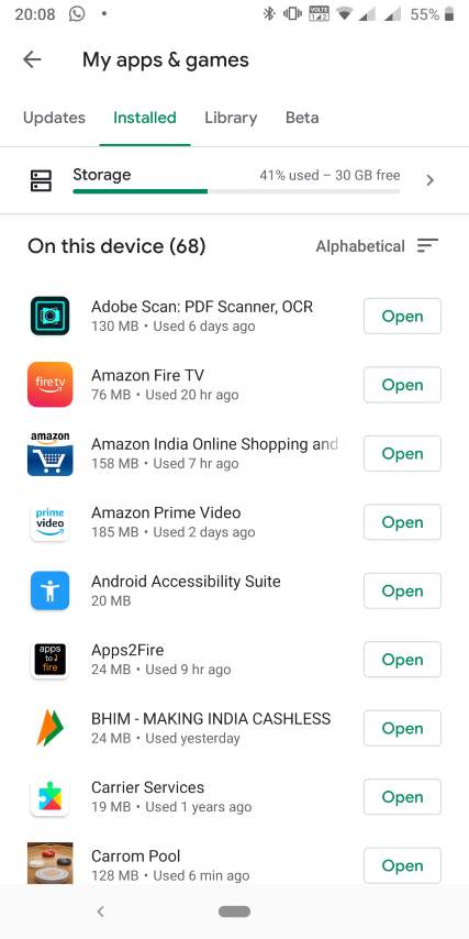 uninstall all apps tap on storage