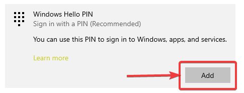 Use Windows 10 security pin