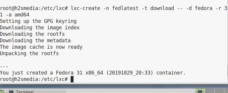 installing latest fedora 31 on LXC