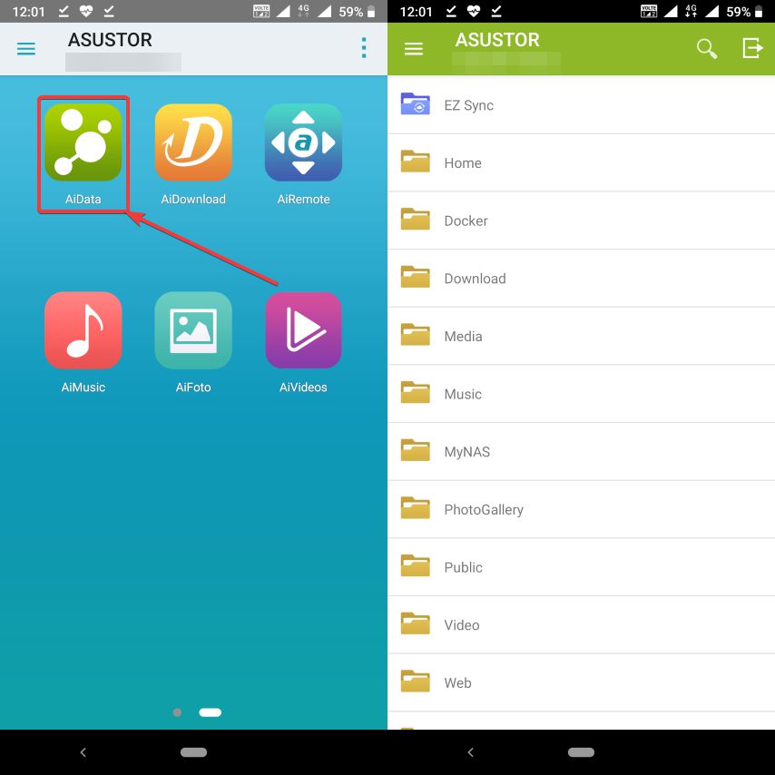 find AiData Asustor mobile app