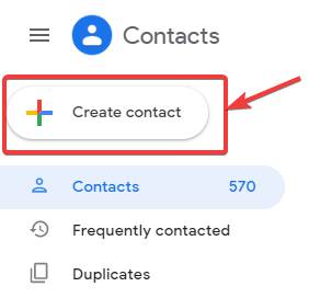 Creating a new  Google Contacts on PC 