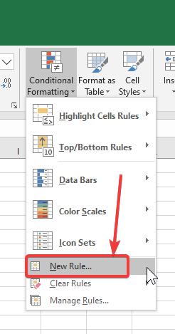 Creating a new rule for conditional formatting