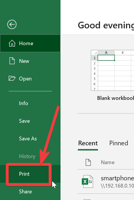 Ctrl + P to print excel sheet cells